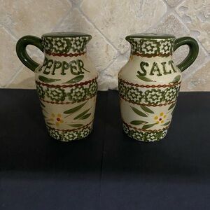 Temptations by Tara Old World Green Salt & Pepper Shakers with Handles & Stopper